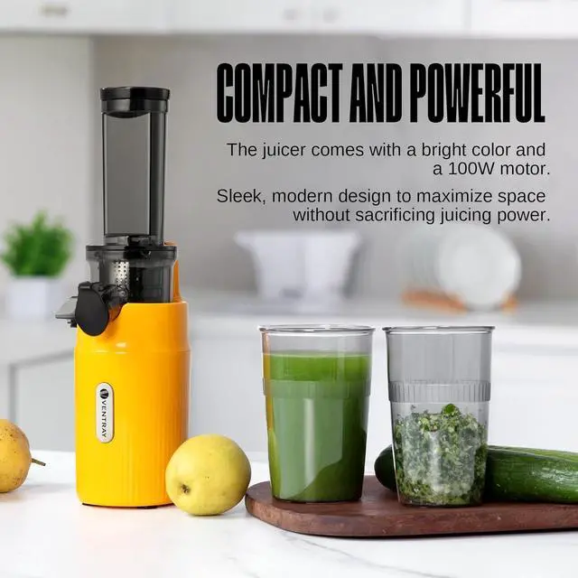 Alt view image 5 of 7 - Ventray Ginnie Mini Cold Press Juicer, Small Slow Masticating Juicer for Vegetables and Fruits, High Juice Yield, Easy to Clean, Space-Saving, Fit for Personal/Travel/Picnic/Office - Yellow