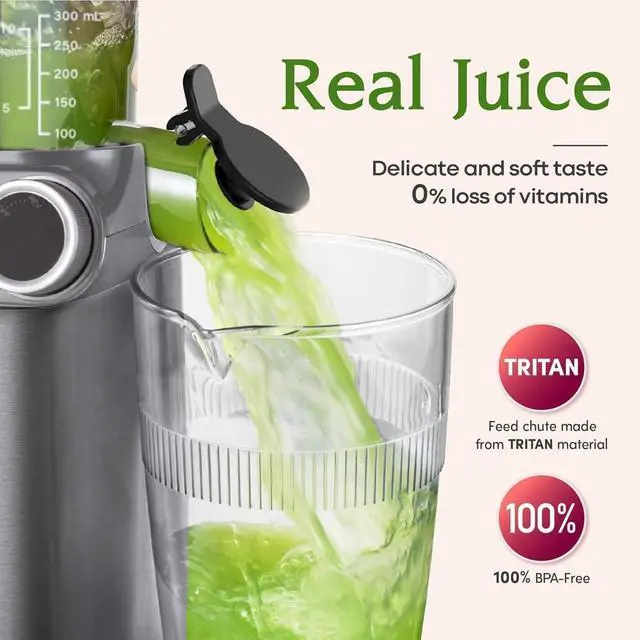 Alt view image 5 of 7 - Cold Press Juicer, 200W Slow Masticating Juicer 4.3" Large Feed Chute Fit Whole Fruits Vegetables | Heavy Duty Auger | Tritan Materials | BPA Free | Easy to Clean (Gray)