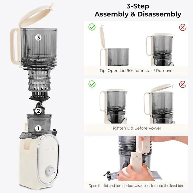 Alt view image 3 of 7 - SUSTEAS Cold Press Juicer, 5.3" Feed Chute Slow Masticating Machines with 300W, Fit Whole Fruits & Vegetables, Easy to Clean, High Juice Yield, White