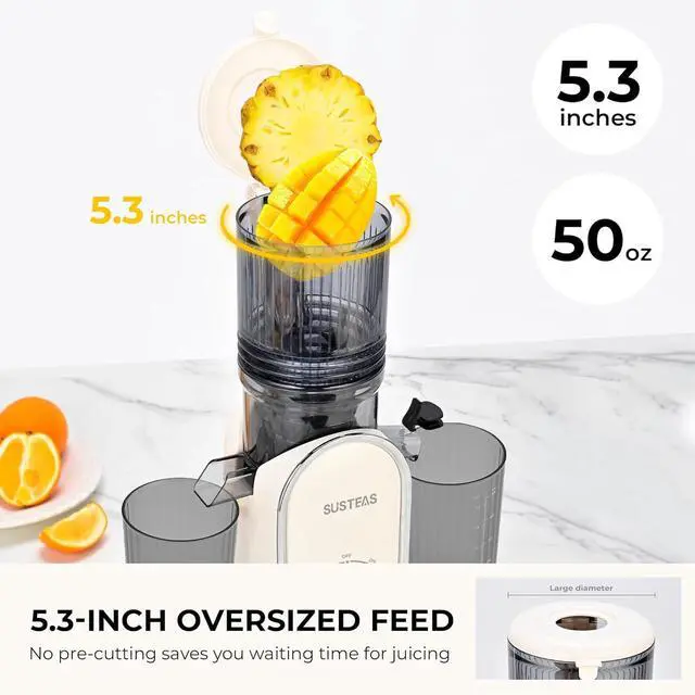 Alt view image 2 of 7 - SUSTEAS Cold Press Juicer, 5.3" Feed Chute Slow Masticating Machines with 300W, Fit Whole Fruits & Vegetables, Easy to Clean, High Juice Yield, White