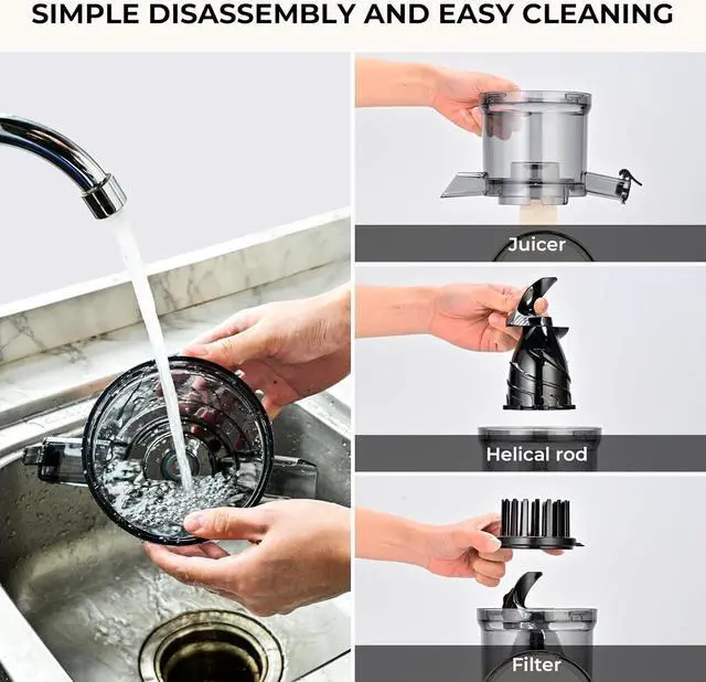 Alt view image 6 of 7 - SUSTEAS Cold Press Juicer, 5.3" Feed Chute Slow Masticating Machines with 300W, Fit Whole Fruits & Vegetables, Easy to Clean, High Juice Yield, White