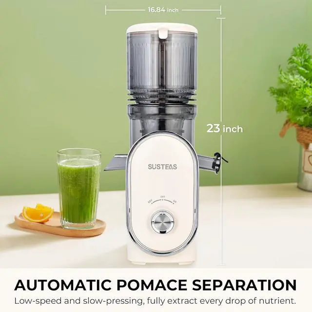 Alt view image 7 of 7 - SUSTEAS Cold Press Juicer, 5.3" Feed Chute Slow Masticating Machines with 300W, Fit Whole Fruits & Vegetables, Easy to Clean, High Juice Yield, White
