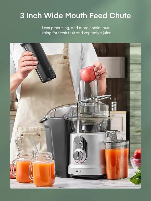 Alt view image 4 of 7 - 1300W Juicer Machines, Juilist Powerful Juice Extractor Machine with 3.2" Wide Mouth for Whole Fruits & Veggies, Fast Juicing Fruit Juicer for Beet, Celery, Carrot, Apple, Easy to Clean, BPA-Free