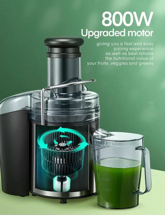 Alt view image 2 of 7 - Juicer Machines, FOHERE 1000W Juicer Whole Fruit and Vegetables, Quick Juicing Easy to Clean, 75MM Large Feed Chute, Dual Speed Setting and Non-Slip Feet, Silver