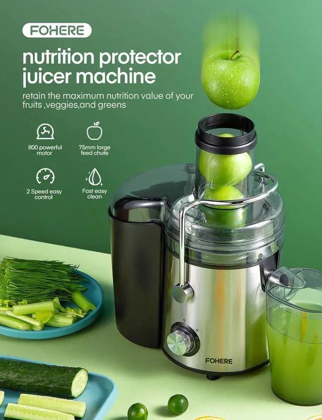 Alt view image 4 of 7 - Juicer Machines, FOHERE 1000W Juicer Whole Fruit and Vegetables, Quick Juicing Easy to Clean, 75MM Large Feed Chute, Dual Speed Setting and Non-Slip Feet, Silver