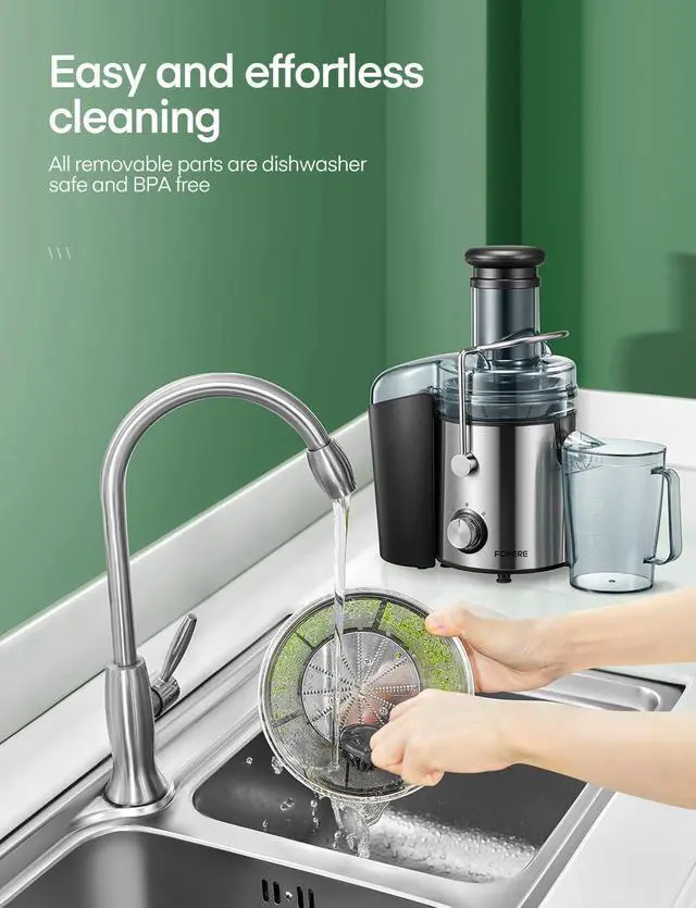 Alt view image 7 of 7 - Juicer Machines, FOHERE 1000W Juicer Whole Fruit and Vegetables, Quick Juicing Easy to Clean, 75MM Large Feed Chute, Dual Speed Setting and Non-Slip Feet, Silver