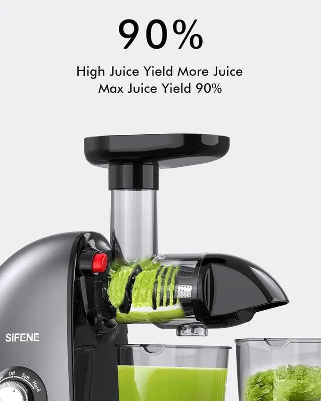 Alt view image 4 of 7 - Cold Press Juicer, SiFENE Slow Masticating Juicer Machines for Fruit Vegetable, Juice Yield Maker Extractor with Quiet Motor Anti-Clog System, Easy to Clean, Gray