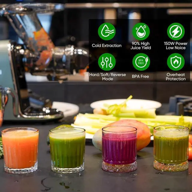 Alt view image 4 of 7 - COZII Cold Press Juicer Machines,Slow Masticating Juicer Extractor Soft/hard Mode, 3.6" Large Feed Chute For Vegetable and Fruit, Easy to Clean Juicer, Quiet Motor, High Juice Yield