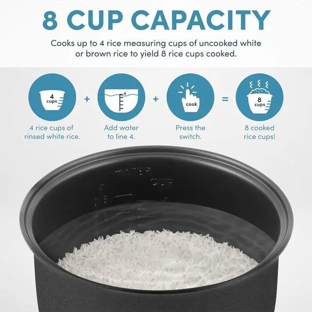 Alt view image 5 of 7 - AROMA Digital Rice Cooker, 4-Cup (Uncooked) / 8-Cup (Cooked), Steamer, Grain Cooker, Multicooker, 2 Qt, Stainless Steel Exterior, ARC-914SBD