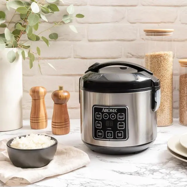 Alt view image 6 of 7 - AROMA Digital Rice Cooker, 4-Cup (Uncooked) / 8-Cup (Cooked), Steamer, Grain Cooker, Multicooker, 2 Qt, Stainless Steel Exterior, ARC-914SBD