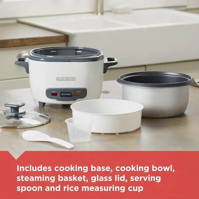 Alt view image 5 of 7 - BLACK+DECKER 16-Cup Rice Cooker, 8-Cup Uncooked Rice, Steaming Basket, Removable Non-Stick Bowl, One Touch, Keep Warm
