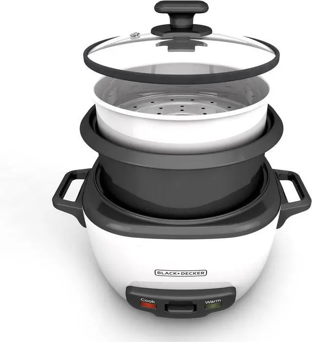 Alt view image 6 of 7 - BLACK+DECKER 16-Cup Rice Cooker, 8-Cup Uncooked Rice, Steaming Basket, Removable Non-Stick Bowl, One Touch, Keep Warm