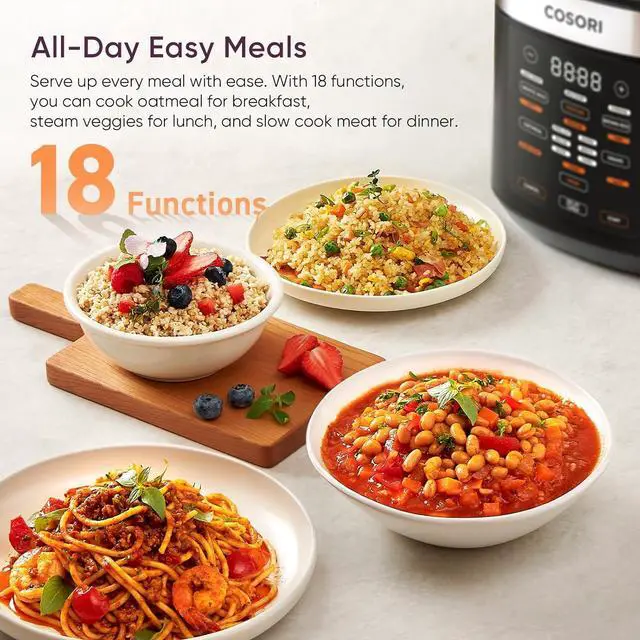 Alt view image 2 of 7 - COSORI Rice Cooker 10 Cup, 24h Keep Warm, 18 Functions Fuzzy Logic Rice Maker with Stainless Steel Steamer Basket, Sauté, Slow Cooker, Black