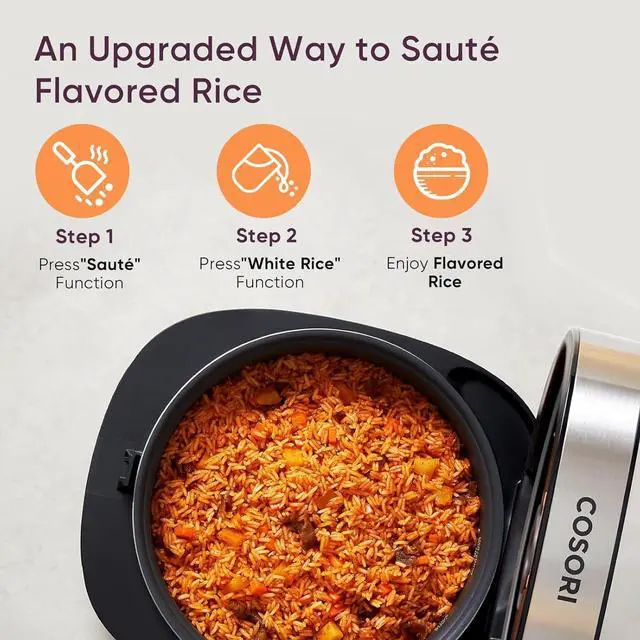 Alt view image 6 of 7 - COSORI Rice Cooker 10 Cup, 24h Keep Warm, 18 Functions Fuzzy Logic Rice Maker with Stainless Steel Steamer Basket, Sauté, Slow Cooker, Black