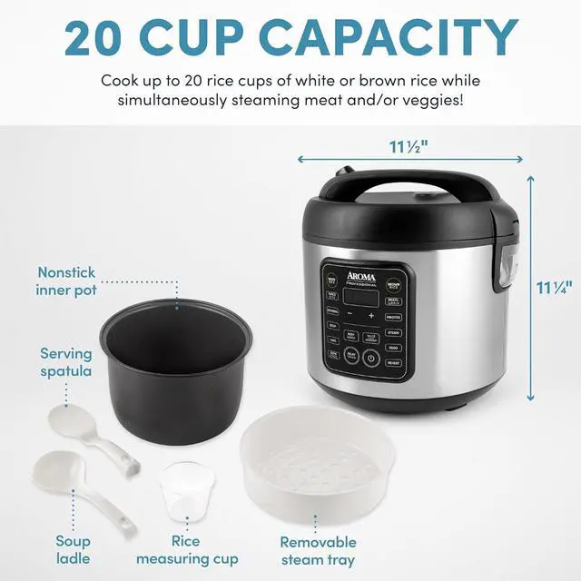 Alt view image 3 of 6 - Aroma Housewares Professional Plus ARC-5000SB 20 Cup (Cooked) Digital Rice Cooker, Food Steamer, Slow Cooker, Stainless Exterior/Nonstick Pot, Silver, Black, 10-cup uncooked/20-cup cooked/4QT