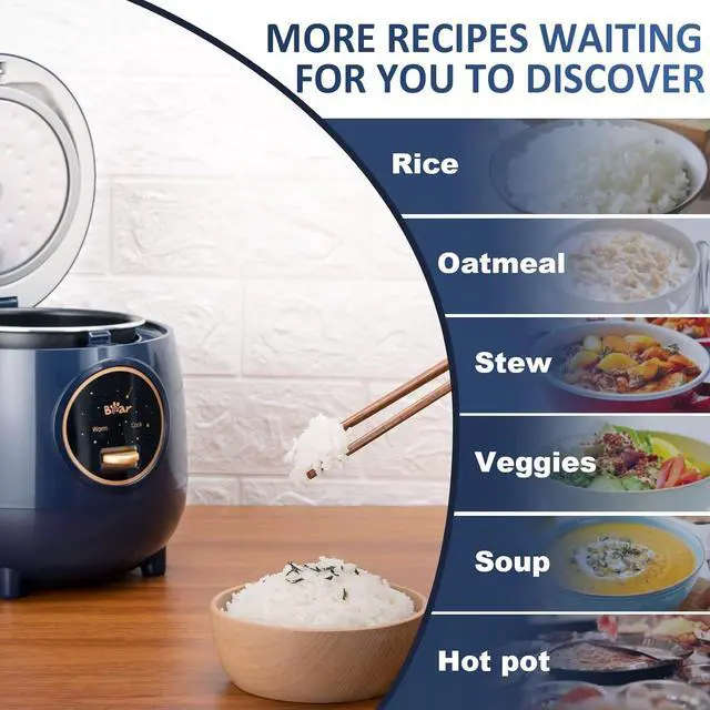 Alt view image 2 of 7 - Bear Mini Rice Cooker 2 Cups Uncooked, 1.2L Portable Non-Stick Small Travel Rice Cooker, BPA Free, One Button to Cook and Keep Warm Function, Blue