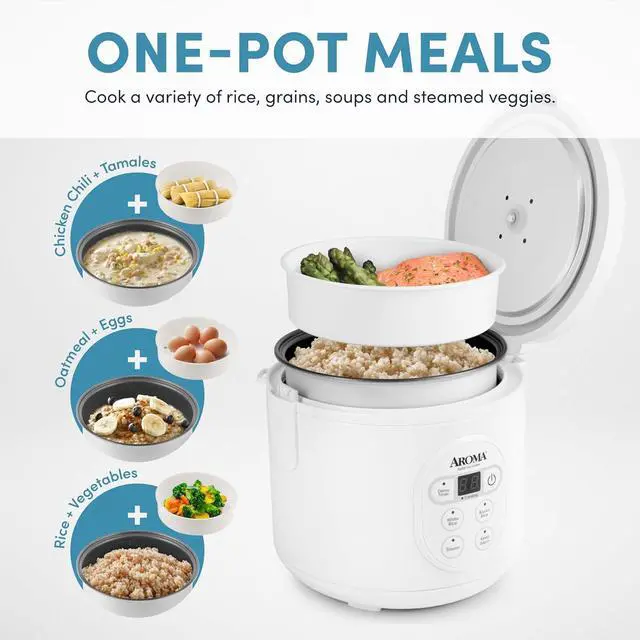 Alt view image 2 of 7 - Aroma Housewares 8-Cup (Cooked) (4-Cup UNCOOKED) Digital Rice Cooker and Food Steamer (ARC-914D),White