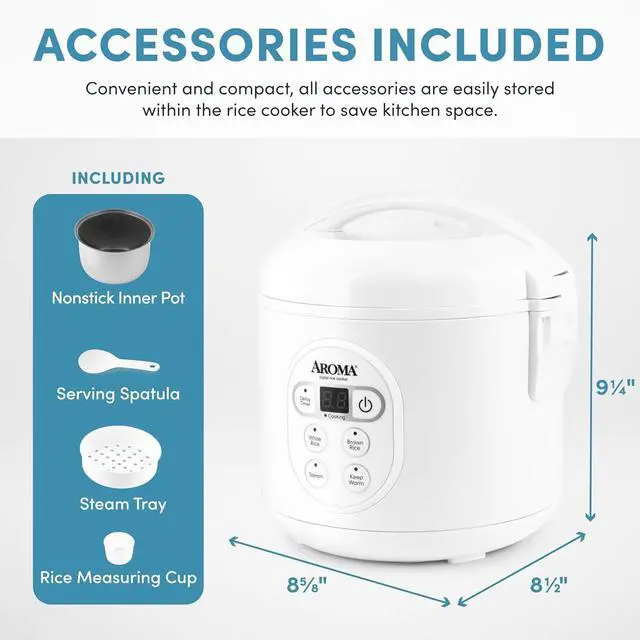 Alt view image 3 of 7 - Aroma Housewares 8-Cup (Cooked) (4-Cup UNCOOKED) Digital Rice Cooker and Food Steamer (ARC-914D),White
