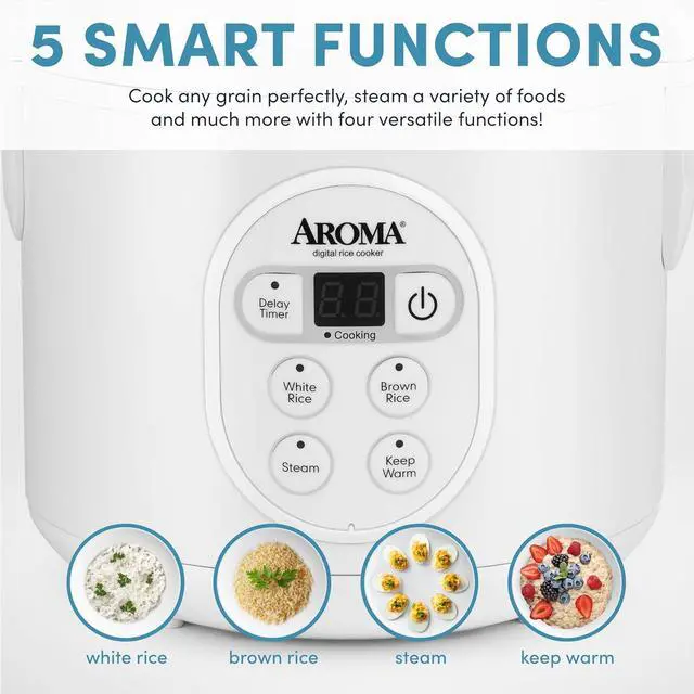 Alt view image 4 of 7 - Aroma Housewares 8-Cup (Cooked) (4-Cup UNCOOKED) Digital Rice Cooker and Food Steamer (ARC-914D),White