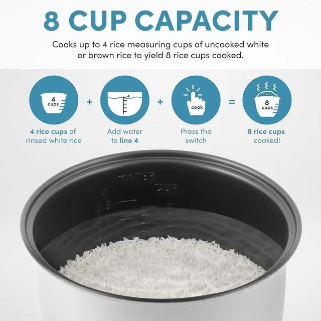 Alt view image 5 of 7 - Aroma Housewares 8-Cup (Cooked) (4-Cup UNCOOKED) Digital Rice Cooker and Food Steamer (ARC-914D),White