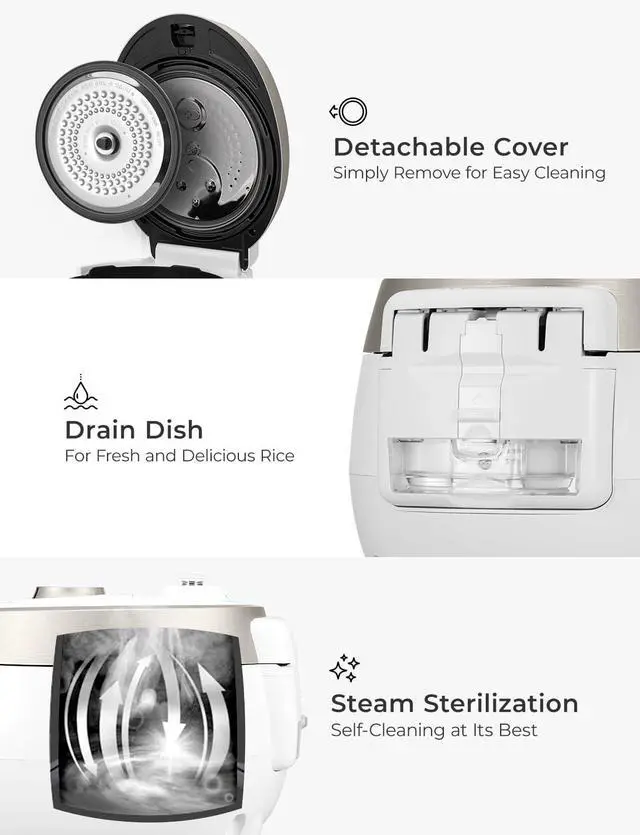 Alt view image 7 of 7 - CUCKOO CRP-RT0609FW 6-Cup (Uncooked) / 12-Cup (Cooked) Twin Pressure Rice Cooker & Warmer with Nonstick Inner Pot, 14 Menu Options, Safe Steam Release, 3 Voice Guide, Auto Clean (White)