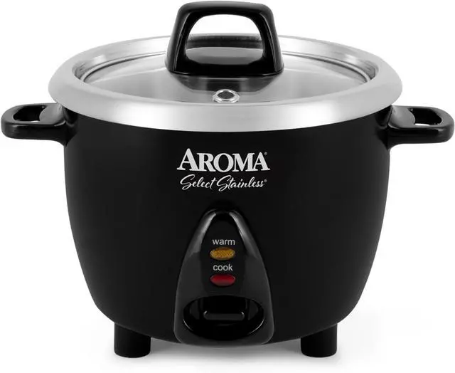 Main image of Aroma Housewares Select Stainless Rice Cooker & Warmer with Uncoated Inner Pot, 3-Cup(uncooked)/6-Cup(cooked)/ 1.2Qt, ARC-753SGB, Black