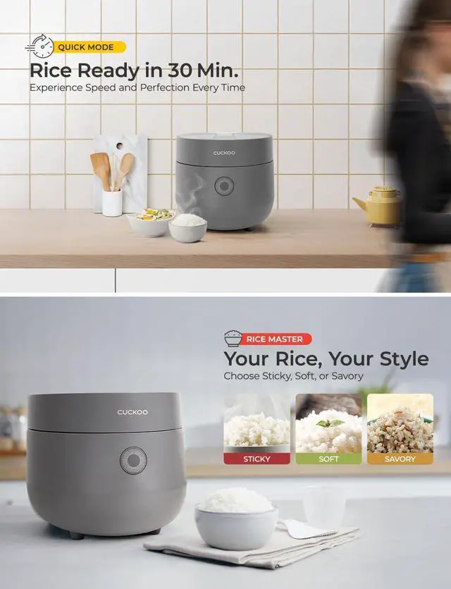 Alt view image 5 of 7 - CUCKOO Rice Cooker 6 Cup Uncooked / 12 Cup Cooked, Modern Fuzzy Logic Rice Cooker Small with Delay Timer & Keep Warm Setting, Versatile Food Steamer for Cooking, Non-Stick Inner Pot, Gray (CR-0675FG)