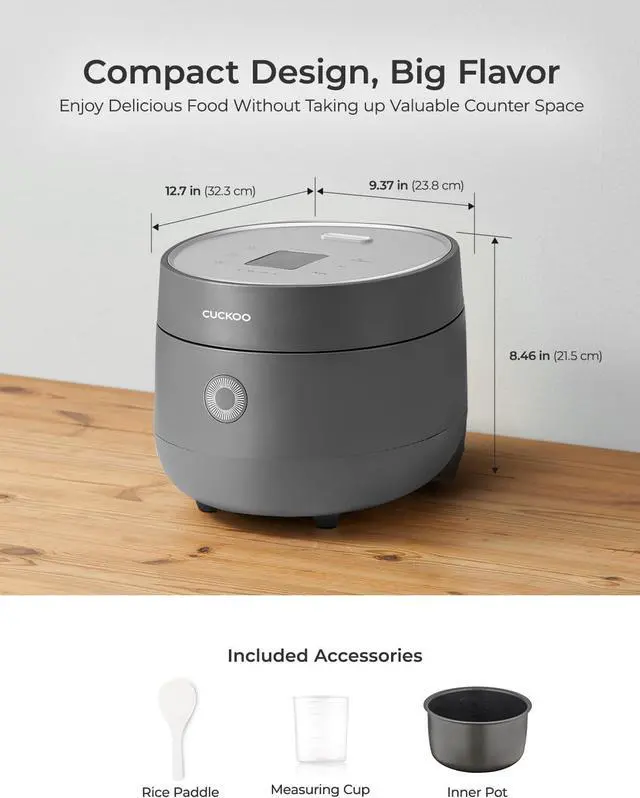 Alt view image 6 of 7 - CUCKOO Rice Cooker 6 Cup Uncooked / 12 Cup Cooked, Modern Fuzzy Logic Rice Cooker Small with Delay Timer & Keep Warm Setting, Versatile Food Steamer for Cooking, Non-Stick Inner Pot, Gray (CR-0675FG)