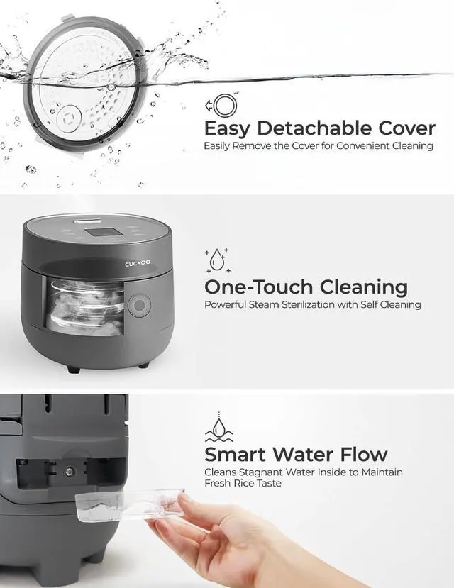 Alt view image 7 of 7 - CUCKOO Rice Cooker 6 Cup Uncooked / 12 Cup Cooked, Modern Fuzzy Logic Rice Cooker Small with Delay Timer & Keep Warm Setting, Versatile Food Steamer for Cooking, Non-Stick Inner Pot, Gray (CR-0675FG)
