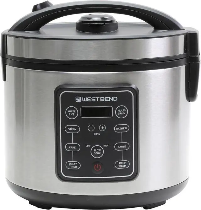 Main image of West Bend Rice & Grain Multi Cooker Programmable with 9 Preset Functions, Features Delay Start and Keep Warm Functions and Steam Basket, 20 Cups Cooked, Stainless Steel