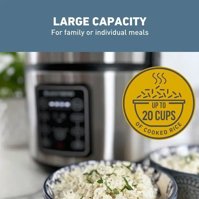 Alt view image 4 of 7 - West Bend Rice & Grain Multi Cooker Programmable with 9 Preset Functions, Features Delay Start and Keep Warm Functions and Steam Basket, 20 Cups Cooked, Stainless Steel