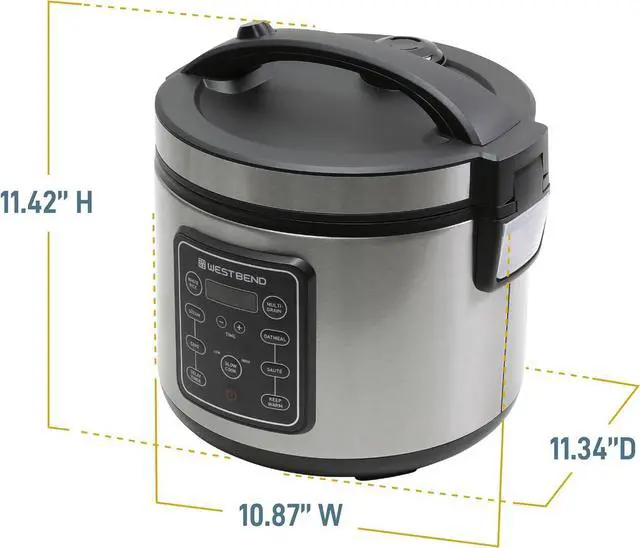 Alt view image 6 of 7 - West Bend Rice & Grain Multi Cooker Programmable with 9 Preset Functions, Features Delay Start and Keep Warm Functions and Steam Basket, 20 Cups Cooked, Stainless Steel