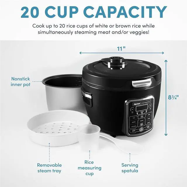 Alt view image 3 of 6 - Aroma Professional ARC-1230R Cool Touch Glass Lid, Food Steamer, Slow Cooker, Multicooker with 11 Preset Functions, Steam Tray, Measuring Cup, Rice Spatula, 20 Cooked