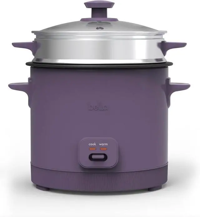 Main image of bella 16 Cup Rice Cooker with Steamer, Dishwasher Safe Steaming Basket, Rice Paddle and Measuring Cup, Removable Nonstick Cooking Bowl, Automatic Keep Warm Function, 400 Watt, Plum