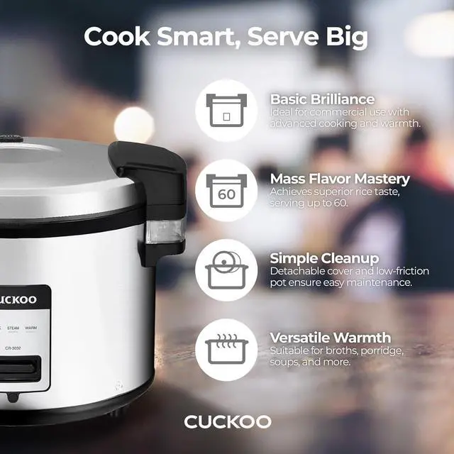 Alt view image 3 of 7 - CUCKOO CR-3032 30-Cup (Uncooked) / 60-Cup (Cooked) Large Capacity Commercial Rice Cooker & Warmer with Nonstick Inner Pot, Switch Press (Silver/Black)