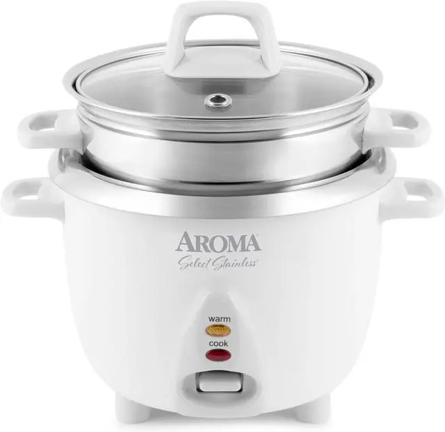 Main image of Aroma Housewares 6-Cup (Cooked yield ) / 1.2Qt. Select Stainless Pot-Style Rice Cooker, & Food Steamer, One-Touch Operation, White