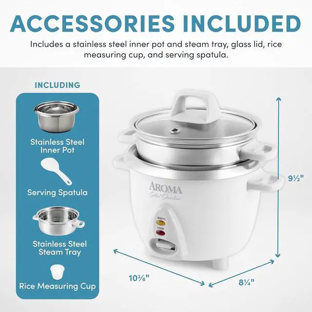Alt view image 4 of 7 - Aroma Housewares 6-Cup (Cooked yield ) / 1.2Qt. Select Stainless Pot-Style Rice Cooker, & Food Steamer, One-Touch Operation, White
