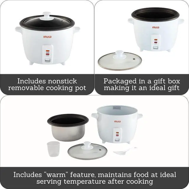 Alt view image 2 of 7 - IMUSA USA GAU-00013 Electric Nonstick Rice Cooker 8-Cup (Uncooked) 16-Cup (Cooked), White