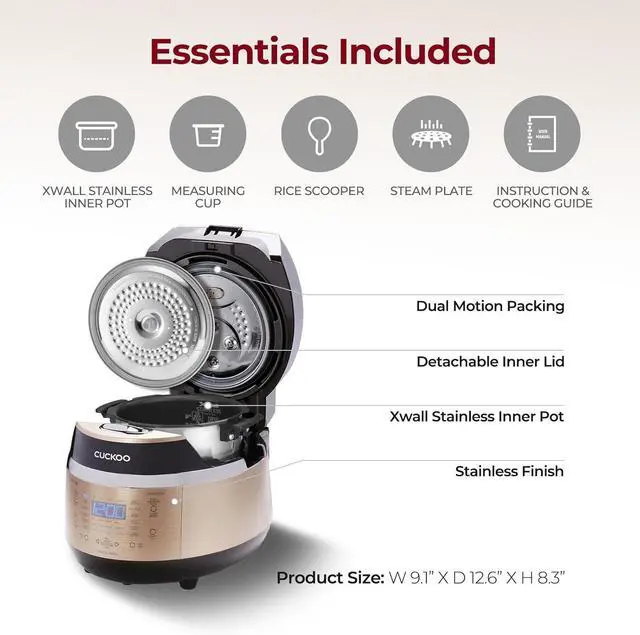 Alt view image 2 of 7 - CUCKOO CRP-EHSS0309FG 3-Cup (Uncooked) / 6-Cup (Cooked) Induction Heating Pressure Rice Cooker with Nonstick Inner Pot, 16 Menu Modes, Fuzzy Logic Tech, 3 Voice Guide, Auto Clean (Gold)