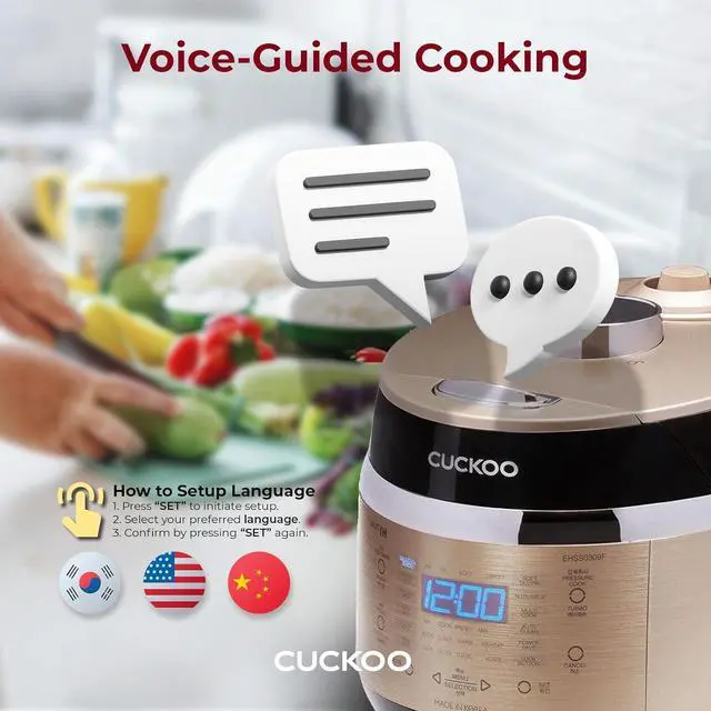 Alt view image 7 of 7 - CUCKOO CRP-EHSS0309FG 3-Cup (Uncooked) / 6-Cup (Cooked) Induction Heating Pressure Rice Cooker with Nonstick Inner Pot, 16 Menu Modes, Fuzzy Logic Tech, 3 Voice Guide, Auto Clean (Gold)