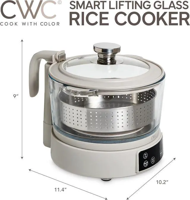Alt view image 3 of 4 - COOK WITH COLOR 3L Glass Low Carb Rice Cooker - Makes 6 Cups Low Sugar Rice with Auto Lift Filter Basket, Hotpot & Steamer for Rice, Grains and Oats, Digital Panel with Keep Warm Function, Sand