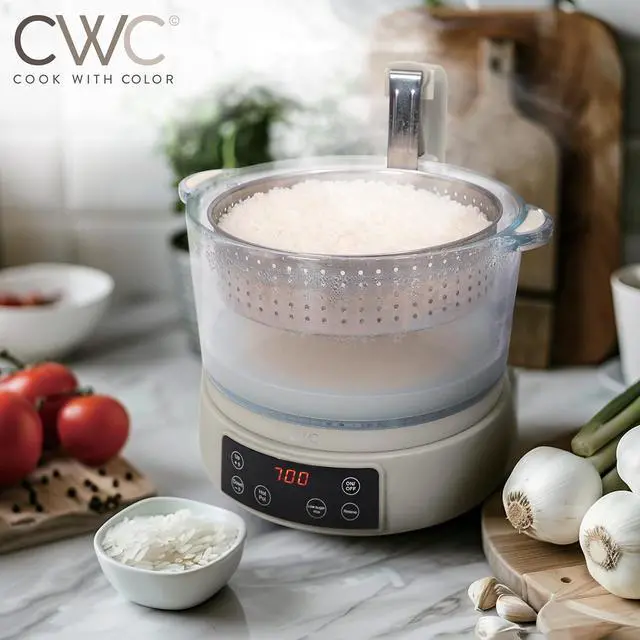 Alt view image 4 of 4 - COOK WITH COLOR 3L Glass Low Carb Rice Cooker - Makes 6 Cups Low Sugar Rice with Auto Lift Filter Basket, Hotpot & Steamer for Rice, Grains and Oats, Digital Panel with Keep Warm Function, Sand