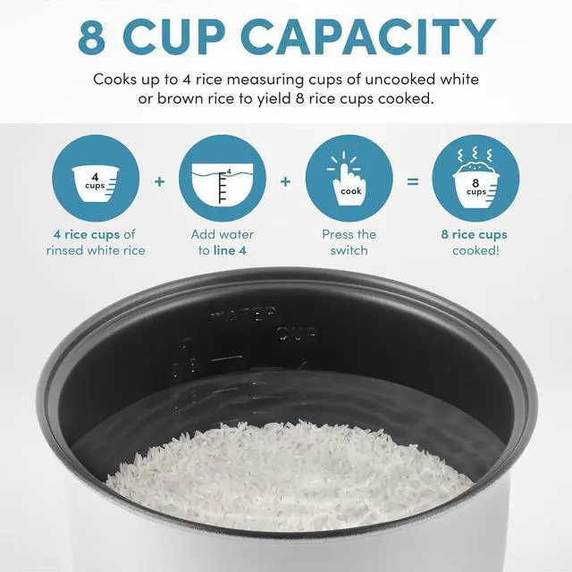 Alt view image 4 of 6 - Aroma Housewares 8-Cup (Cooked) (4-Cup UNCOOKED) Cool Touch Rice Cooker (ARC-914S)