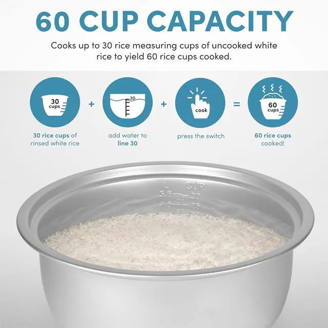 Alt view image 5 of 6 - Aroma Housewares Commercial 60-Cup (Cooked) / 14Qt. Rice & Grain Cooker (ARC-1430E), White