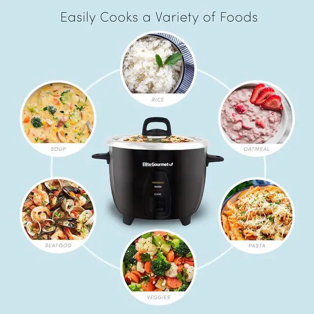 Alt view image 3 of 7 - Elite Gourmet ERC2010B Electric Rice Cooker with Stainless Steel Inner Pot Makes Soups, Stews, Porridge's, Grains and Cereals, 10 cups cooked (5 Cups uncooked), Black