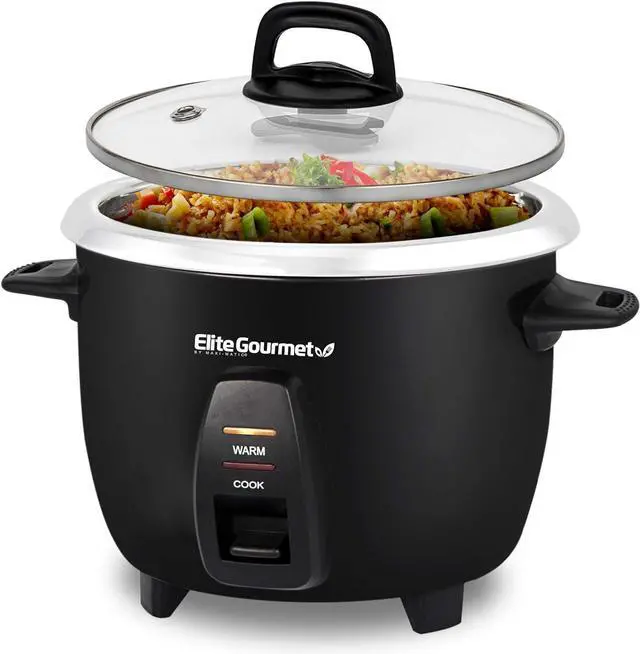 Alt view image 2 of 7 - Elite Gourmet ERC2010B Electric Rice Cooker with Stainless Steel Inner Pot Makes Soups, Stews, Porridge's, Grains and Cereals, 10 cups cooked (5 Cups uncooked), Black