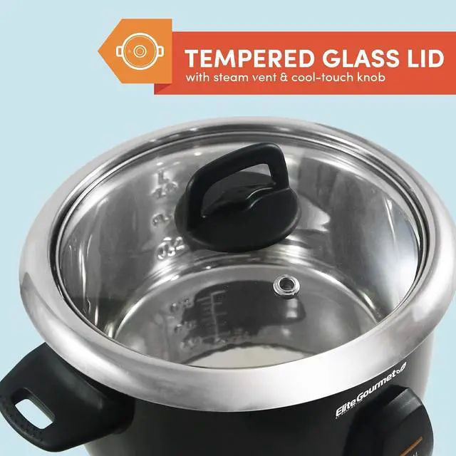 Alt view image 5 of 7 - Elite Gourmet ERC2010B Electric Rice Cooker with Stainless Steel Inner Pot Makes Soups, Stews, Porridge's, Grains and Cereals, 10 cups cooked (5 Cups uncooked), Black