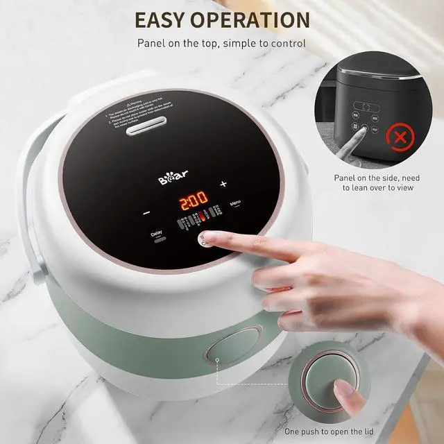 Alt view image 3 of 7 - Bear Rice Cooker 3 Cups (Uncooked), 3D Heating and Fuzzy Logic, Healthy Nonstick Small Rice Cooker, PFAS-Free, Touch-Screen, for White/Brown Rice Quinoa Oatmeal Soup
