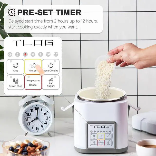 Alt view image 2 of 7 - TLOG Mini Rice Cooker 2.5 Cups Uncooked, Healthy Ceramic Coating Portable Cooker, 1.2L Travel Small for 1-3 People, Personal maker, Food Steamer, 12 Hours delay timer, Multi-cooker Grains, Oats