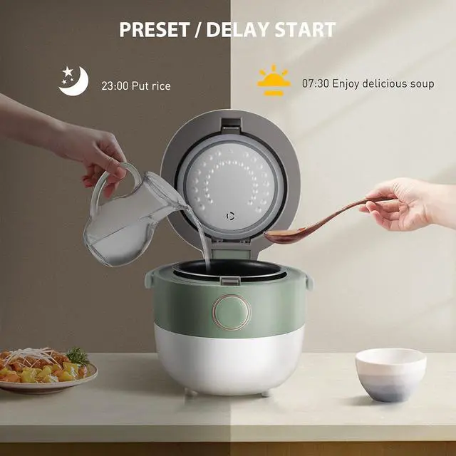 Alt view image 7 of 7 - Bear Rice Cooker 3 Cups (Uncooked), 3D Heating and Fuzzy Logic, Healthy Nonstick Small Rice Cooker, PFAS-Free, Touch-Screen, for White/Brown Rice Quinoa Oatmeal Soup